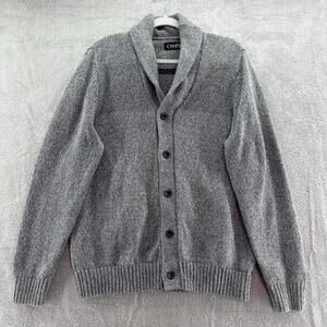 Chaps Cardigan Men M Heather Gray Grandpa Shawl V-Neck Button Up Sweater